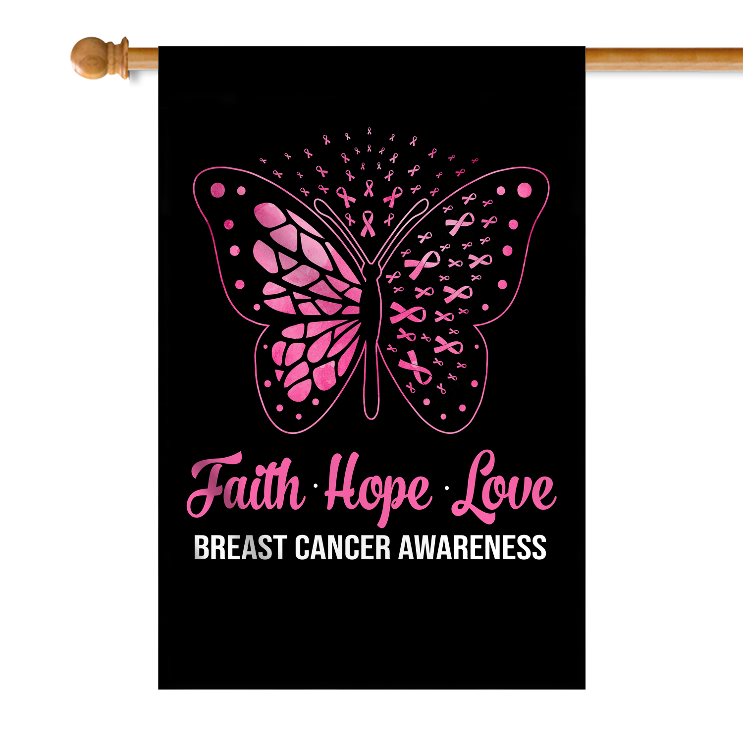 Faith Hope Love Butterfly Breast Cancer Awareness Flag Pink Ribbon Flag | Teecentury.com