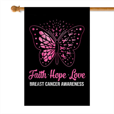 Faith Hope Love Butterfly Breast Cancer Awareness Flag Pink Ribbon Flag | Teecentury.com