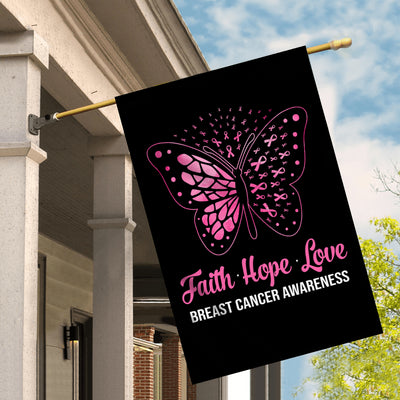 Faith Hope Love Butterfly Breast Cancer Awareness Flag Pink Ribbon Flag | Teecentury.com