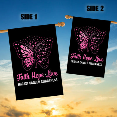 Faith Hope Love Butterfly Breast Cancer Awareness Flag Pink Ribbon Flag | Teecentury.com