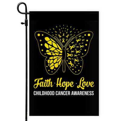 Faith Hope Love Butterfly Childhood Cancer Awareness Flag Gold Ribbon Flag | Teecentury.com