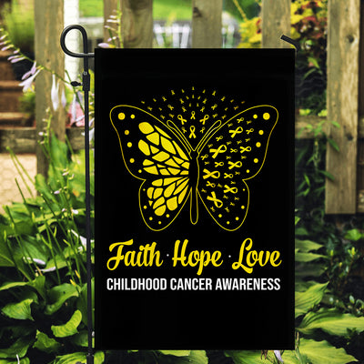 Faith Hope Love Butterfly Childhood Cancer Awareness Flag Gold Ribbon Flag | Teecentury.com