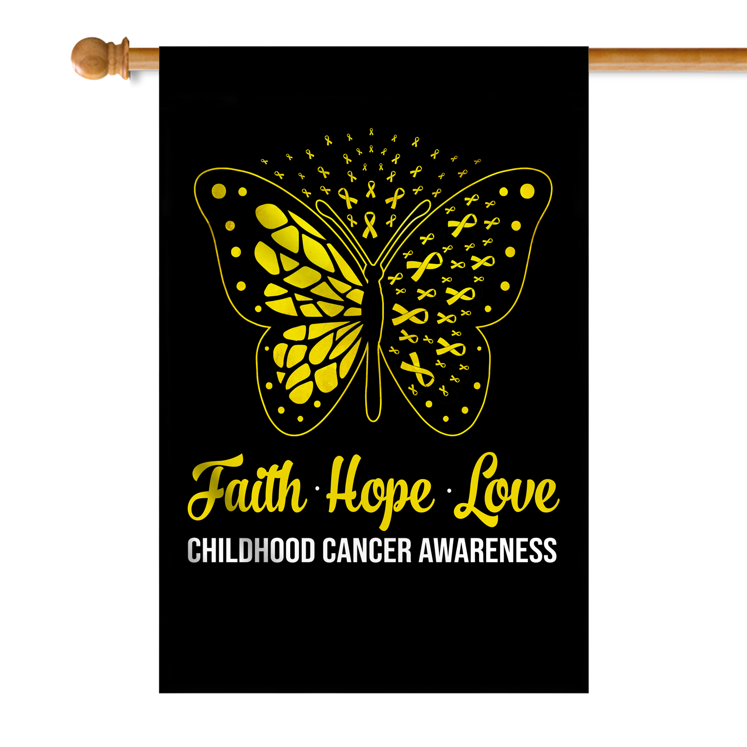 Faith Hope Love Butterfly Childhood Cancer Awareness Flag Gold Ribbon Flag | Teecentury.com
