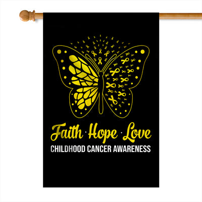 Faith Hope Love Butterfly Childhood Cancer Awareness Flag Gold Ribbon Flag | Teecentury.com