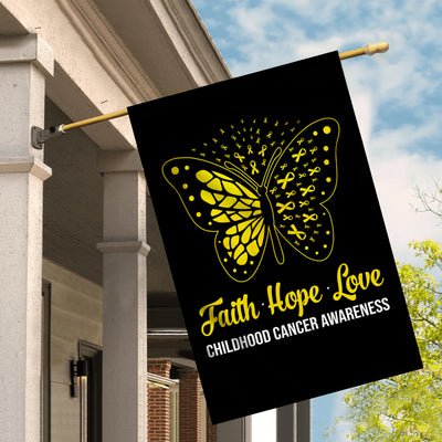 Faith Hope Love Butterfly Childhood Cancer Awareness Flag Gold Ribbon Flag | Teecentury.com