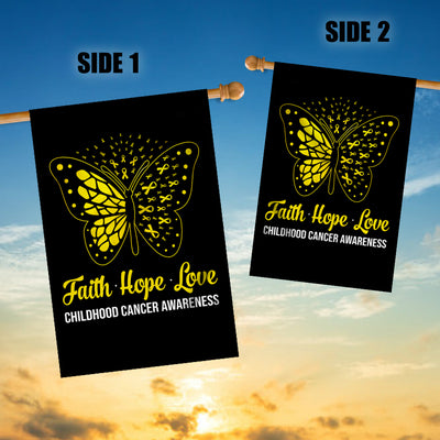Faith Hope Love Butterfly Childhood Cancer Awareness Flag Gold Ribbon Flag | Teecentury.com
