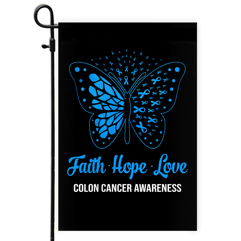 Faith Hope Love Butterfly Colon Cancer Awareness Flag Blue Ribbon Flag | Teecentury.com