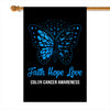 Faith Hope Love Butterfly Colon Cancer Awareness Flag Blue Ribbon Flag | Teecentury.com