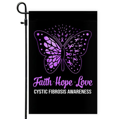 Faith Hope Love Butterfly Cystic Fibrosis Awareness Flag Purple Ribbon Flag | Teecentury.com