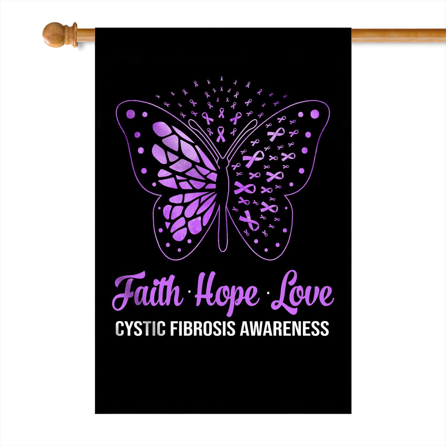 Faith Hope Love Butterfly Cystic Fibrosis Awareness Flag Purple Ribbon Flag | Teecentury.com