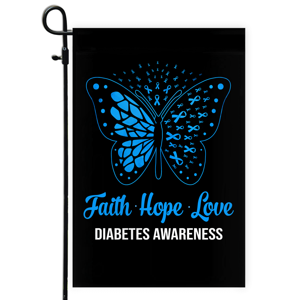 Faith Hope Love Butterfly Diabetes Awareness Flag Blue Ribbon Flag | Teecentury.com