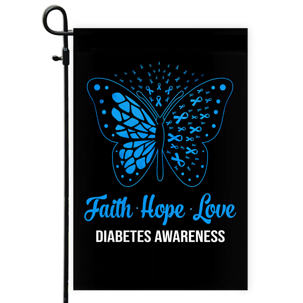 Faith Hope Love Butterfly Diabetes Awareness Flag Blue Ribbon Flag | Teecentury.com