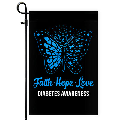 Faith Hope Love Butterfly Diabetes Awareness Flag Blue Ribbon Flag | Teecentury.com