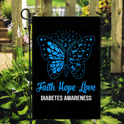 Faith Hope Love Butterfly Diabetes Awareness Flag Blue Ribbon Flag | Teecentury.com