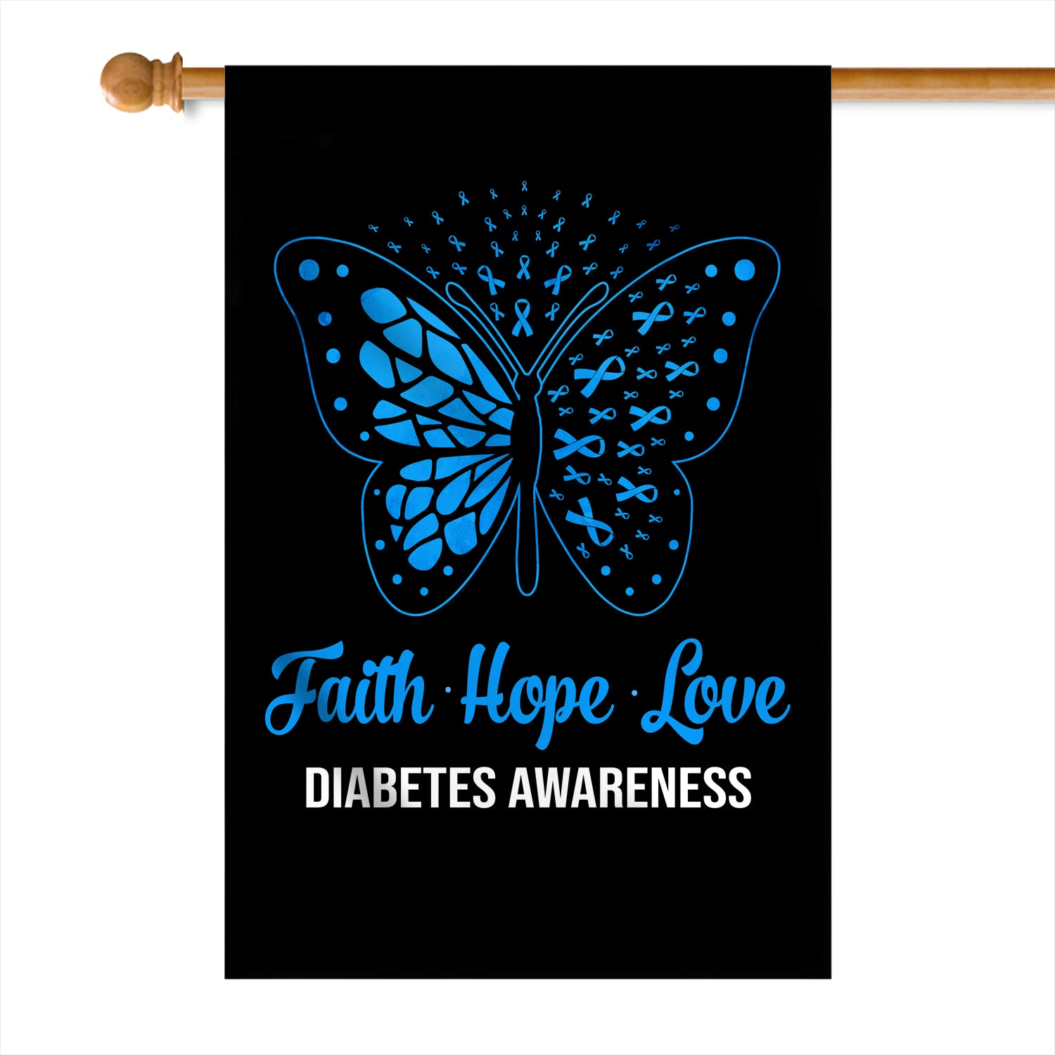 Faith Hope Love Butterfly Diabetes Awareness Flag Blue Ribbon Flag | Teecentury.com