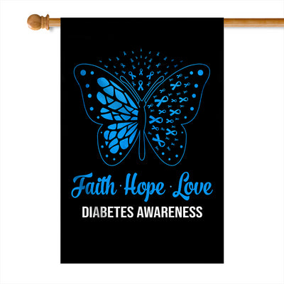 Faith Hope Love Butterfly Diabetes Awareness Flag Blue Ribbon Flag | Teecentury.com