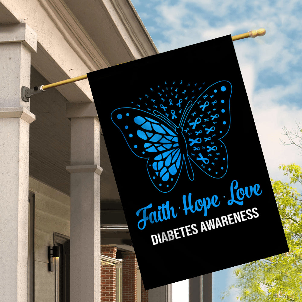 Faith Hope Love Butterfly Diabetes Awareness Flag Blue Ribbon Flag | Teecentury.com