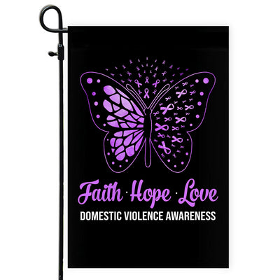 Faith Hope Love Butterfly Domestic Violence Awareness Flag Purple Ribbon Flag | Teecentury.com