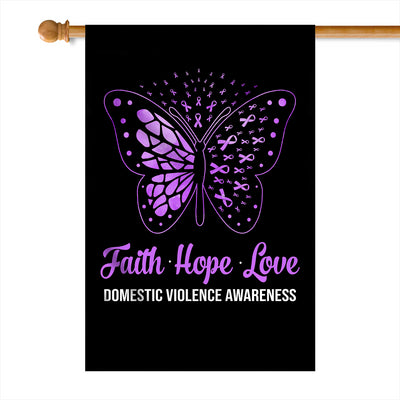 Faith Hope Love Butterfly Domestic Violence Awareness Flag Purple Ribbon Flag | Teecentury.com