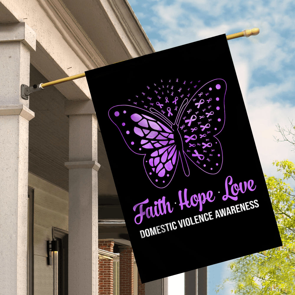 Faith Hope Love Butterfly Domestic Violence Awareness Flag Purple Ribbon Flag | Teecentury.com