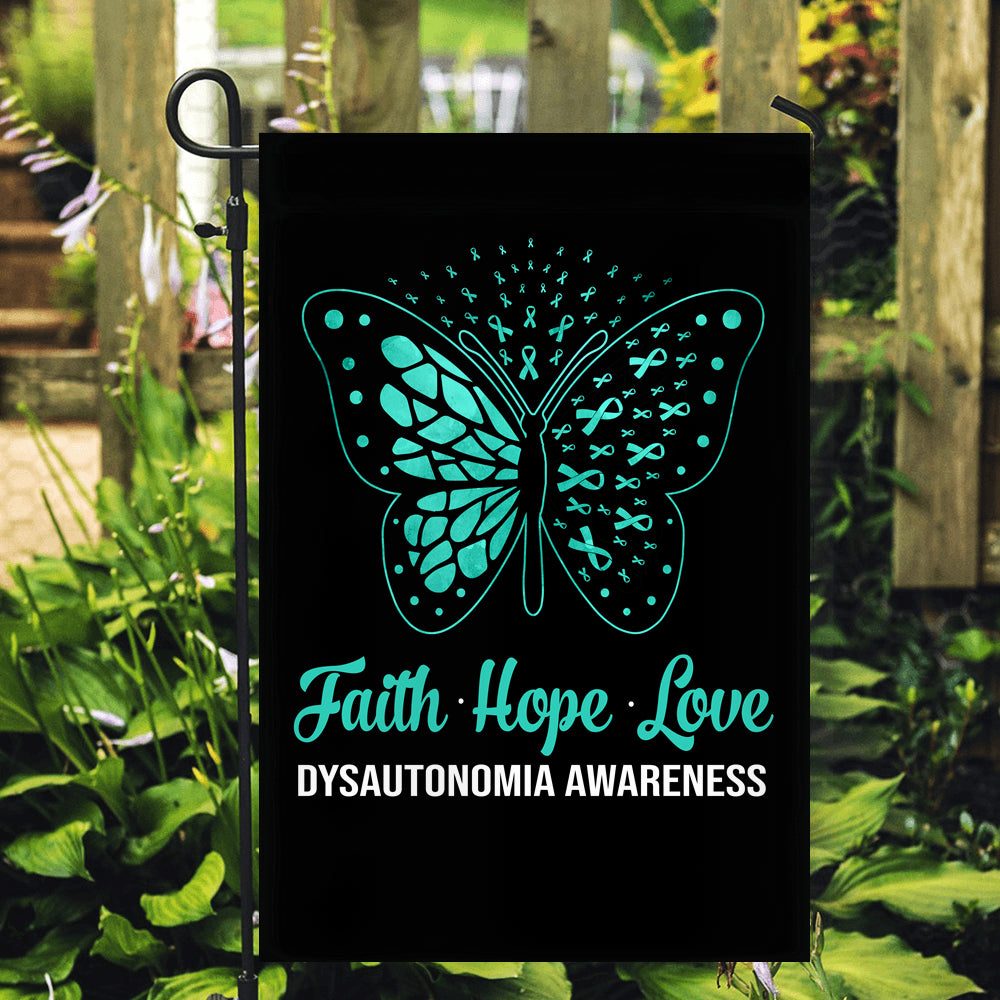 Faith Hope Love Butterfly Dysautonomia Awareness Flag Turquoise Ribbon Flag | Teecentury.com