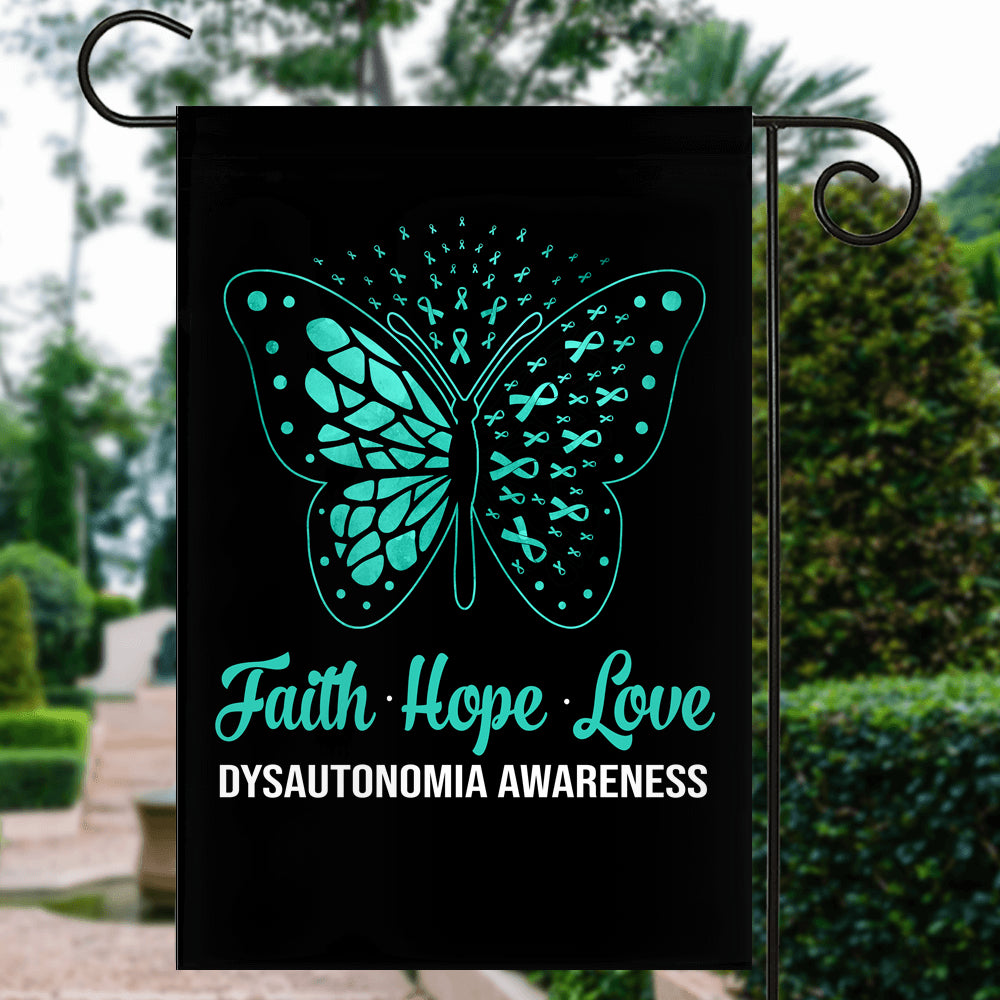 Faith Hope Love Butterfly Dysautonomia Awareness Flag Turquoise Ribbon Flag | Teecentury.com