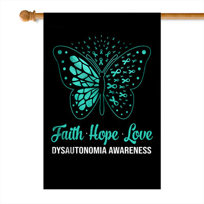 Faith Hope Love Butterfly Dysautonomia Awareness Flag Turquoise Ribbon Flag | Teecentury.com