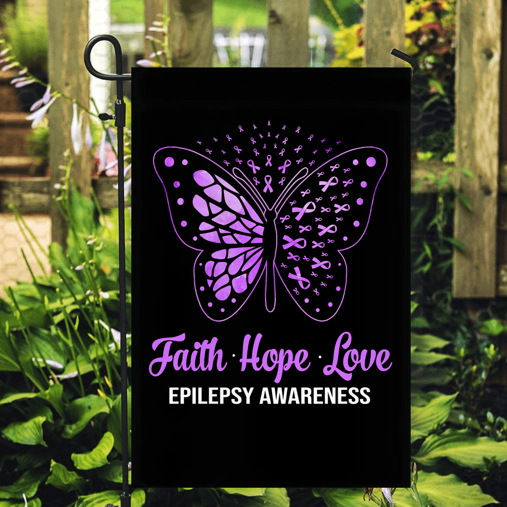Faith Hope Love Butterfly Epilepsy Awareness Flag Purple Ribbon Flag | Teecentury.com
