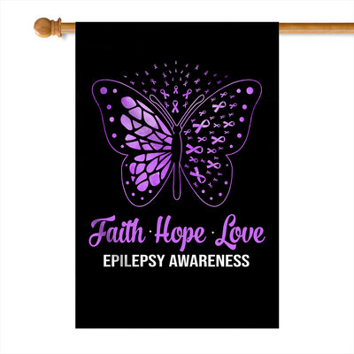 Faith Hope Love Butterfly Epilepsy Awareness Flag Purple Ribbon Flag | Teecentury.com