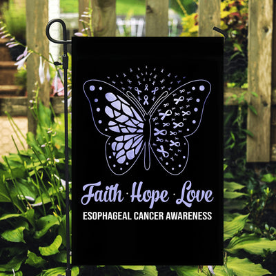 Faith Hope Love Butterfly Esophageal Cancer Awareness Flag Periwinkle Ribbon Flag | Teecentury.com