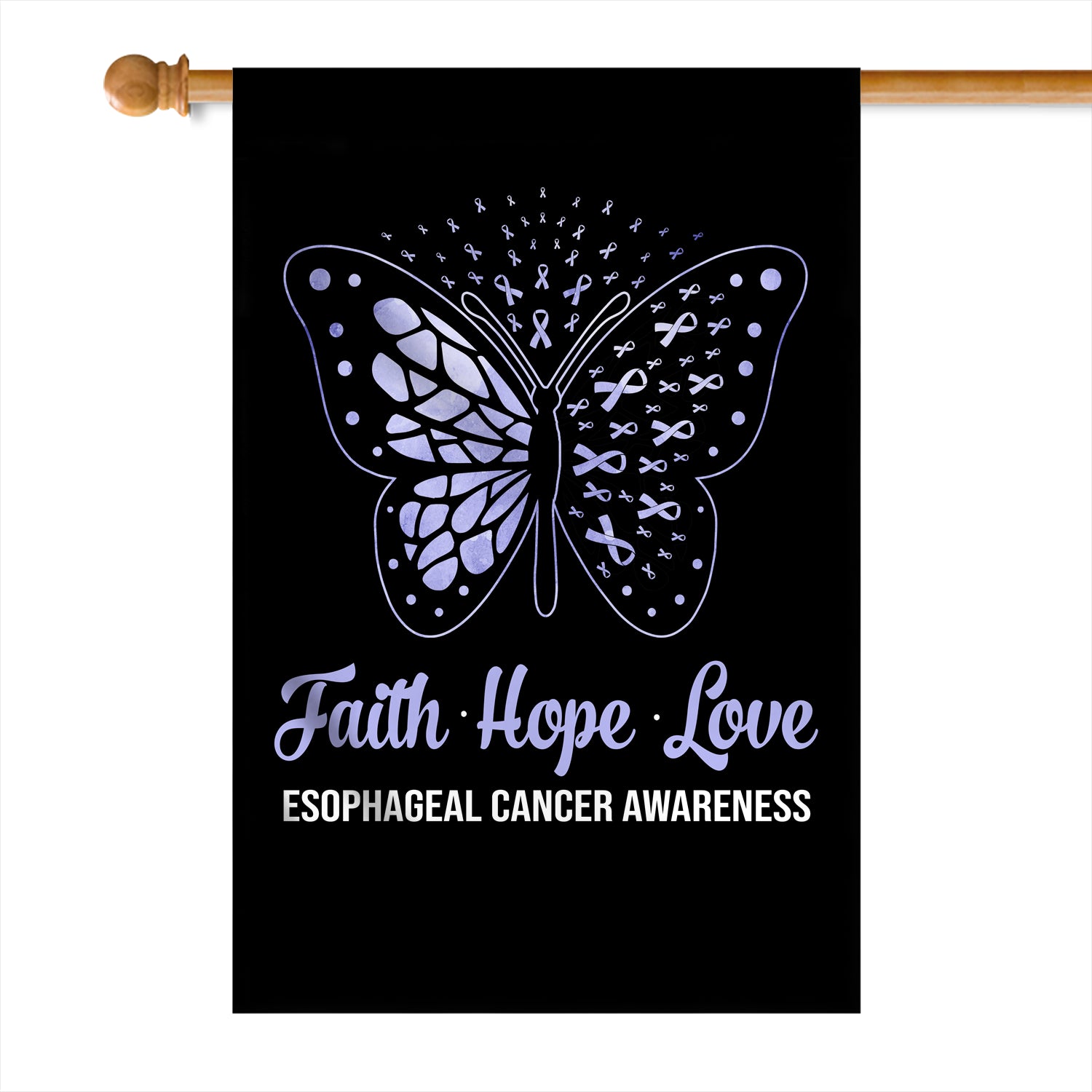 Faith Hope Love Butterfly Esophageal Cancer Awareness Flag Periwinkle Ribbon Flag | Teecentury.com