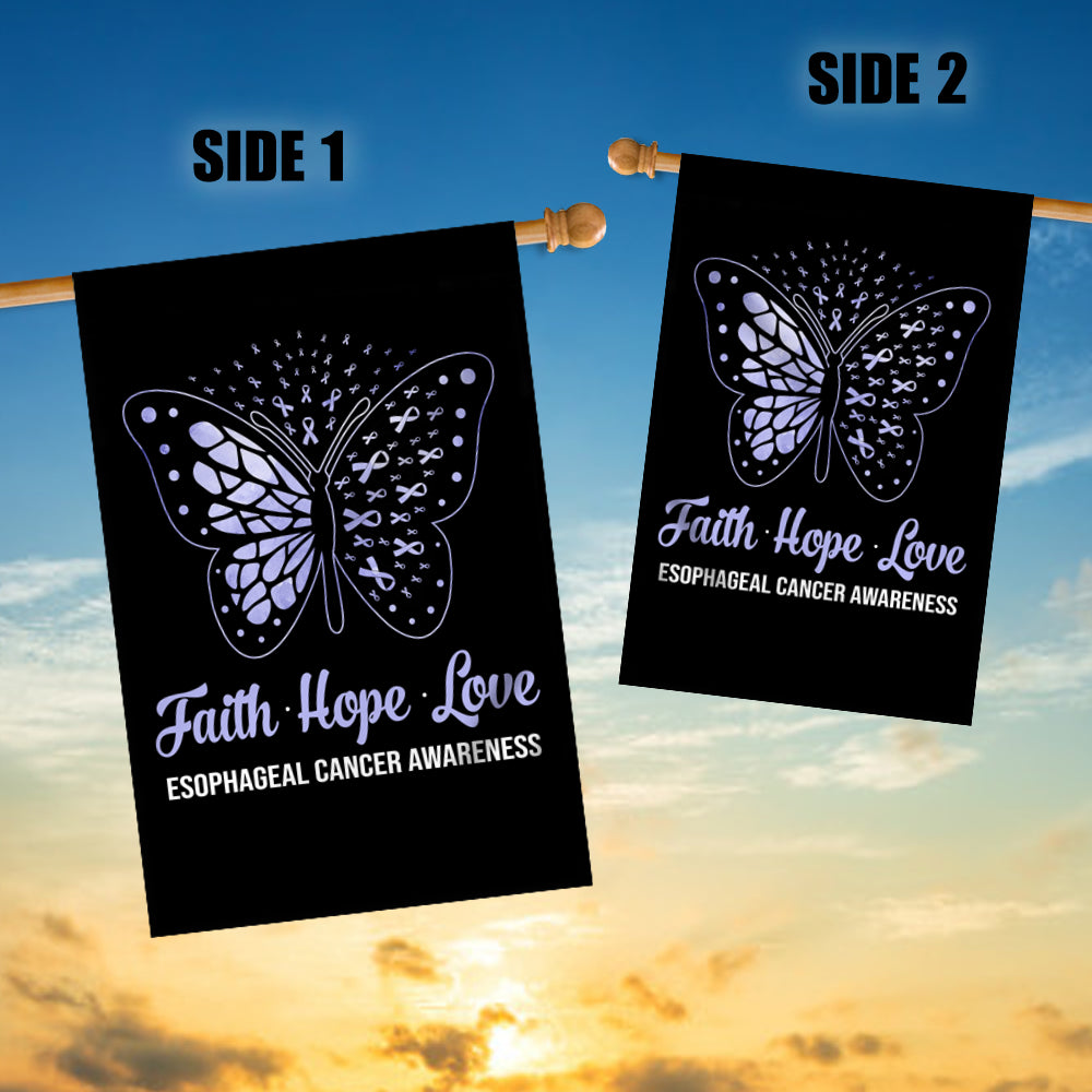 Faith Hope Love Butterfly Esophageal Cancer Awareness Flag Periwinkle Ribbon Flag | Teecentury.com
