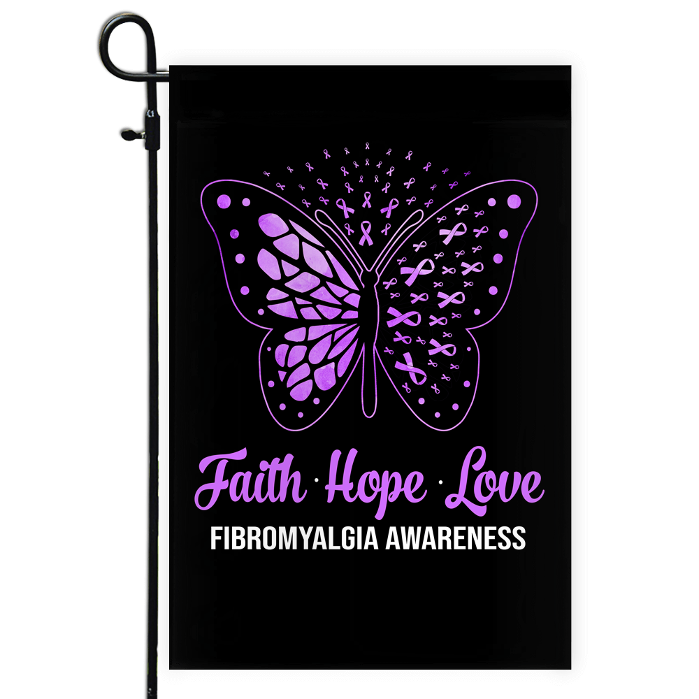 Faith Hope Love Butterfly Fibromyalgia Awareness Flag Purple Ribbon Flag | Teecentury.com
