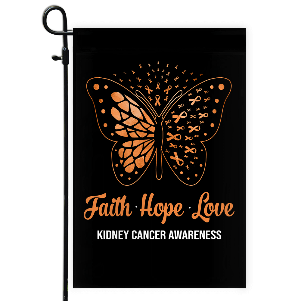 Faith Hope Love Butterfly Kidney Cancer Awareness Flag Orange Ribbon Flag | Teecentury.com
