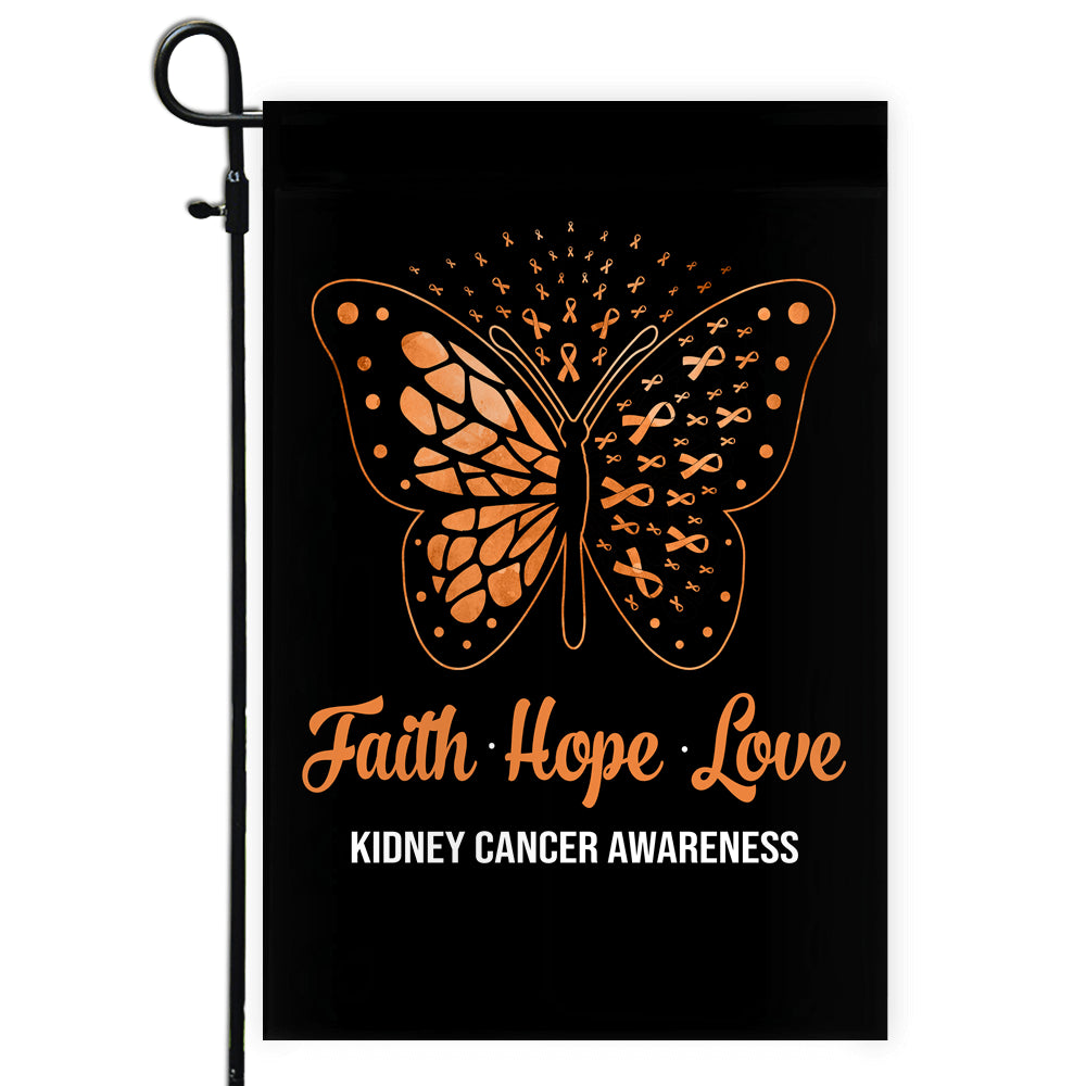 Faith Hope Love Butterfly Kidney Cancer Awareness Flag Orange Ribbon Flag | Teecentury.com