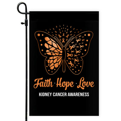 Faith Hope Love Butterfly Kidney Cancer Awareness Flag Orange Ribbon Flag | Teecentury.com