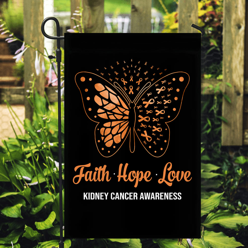 Faith Hope Love Butterfly Kidney Cancer Awareness Flag Orange Ribbon Flag | Teecentury.com