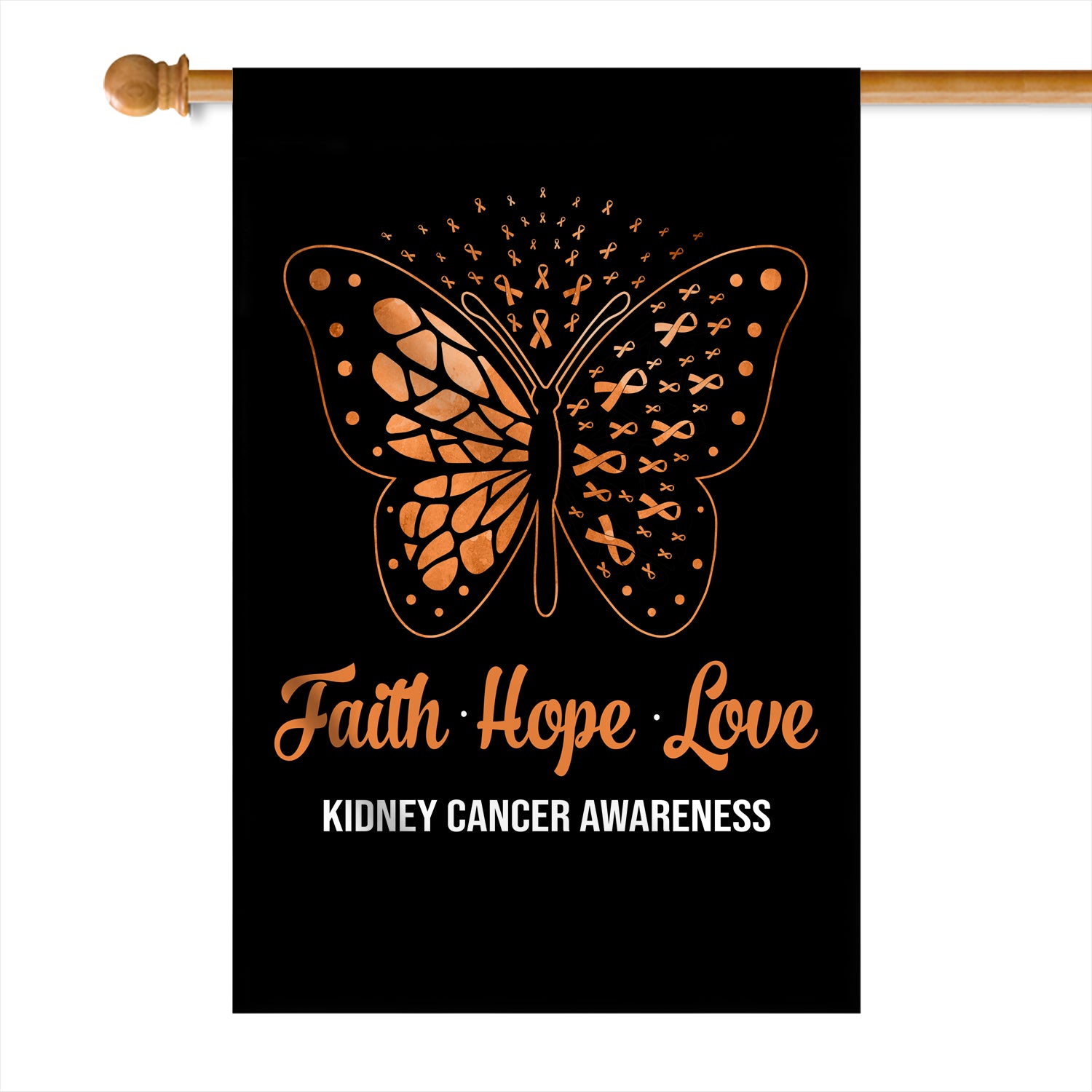 Faith Hope Love Butterfly Kidney Cancer Awareness Flag Orange Ribbon Flag | Teecentury.com