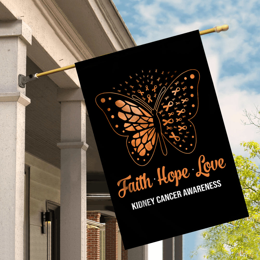 Faith Hope Love Butterfly Kidney Cancer Awareness Flag Orange Ribbon Flag | Teecentury.com