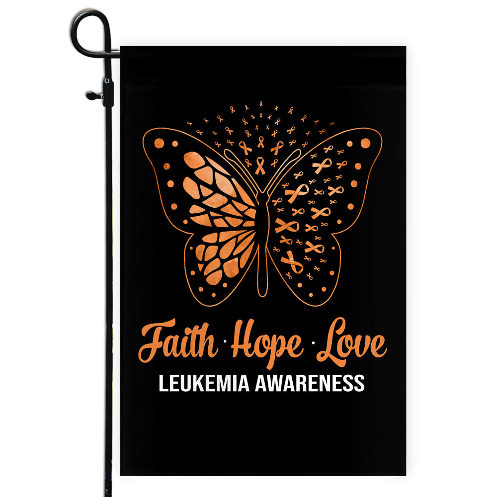 Faith Hope Love Butterfly Leukemia Cancer Awareness Flag Orange Ribbon Flag | Teecentury.com