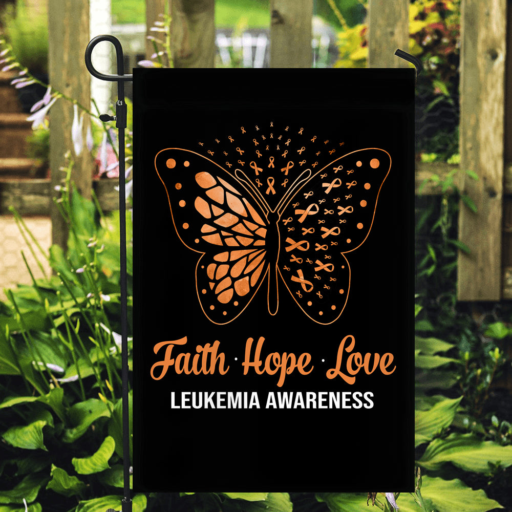 Faith Hope Love Butterfly Leukemia Cancer Awareness Flag Orange Ribbon Flag | Teecentury.com