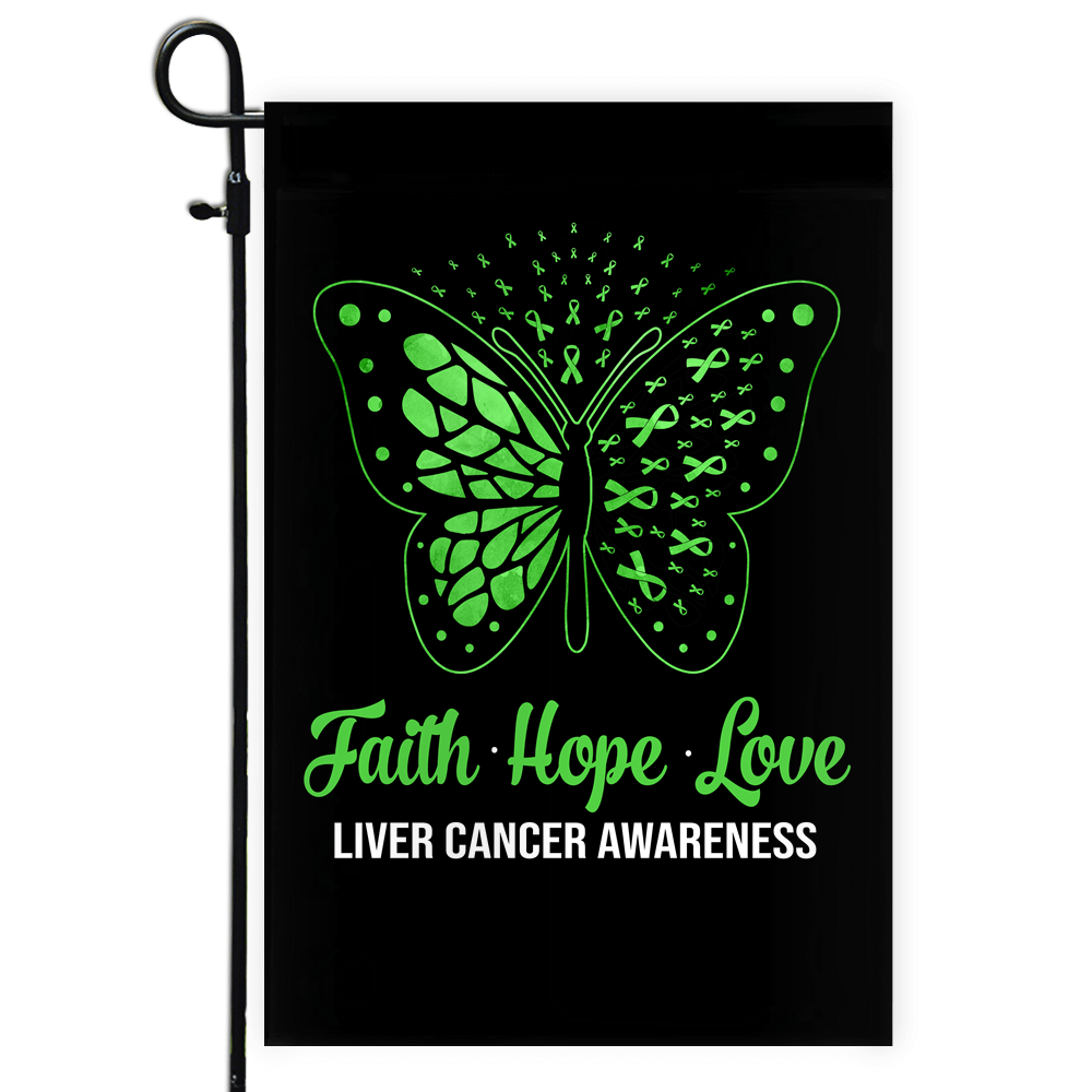 Faith Hope Love Butterfly Liver Cancer Awareness Flag Green Ribbon Flag | Teecentury.com