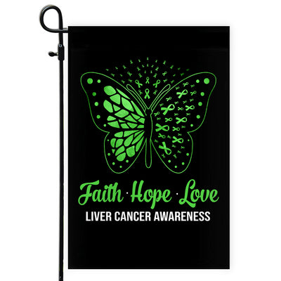 Faith Hope Love Butterfly Liver Cancer Awareness Flag Green Ribbon Flag | Teecentury.com