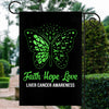 Faith Hope Love Butterfly Liver Cancer Awareness Flag Green Ribbon Flag | Teecentury.com