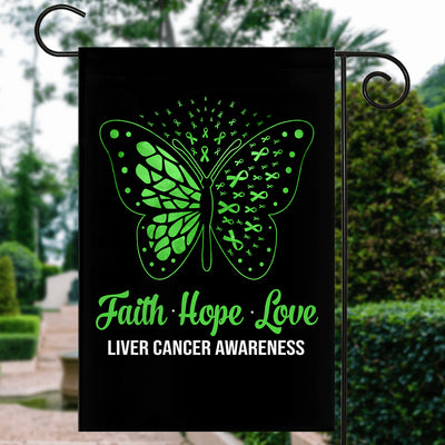Faith Hope Love Butterfly Liver Cancer Awareness Flag Green Ribbon Flag | Teecentury.com