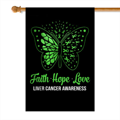 Faith Hope Love Butterfly Liver Cancer Awareness Flag Green Ribbon Flag | Teecentury.com