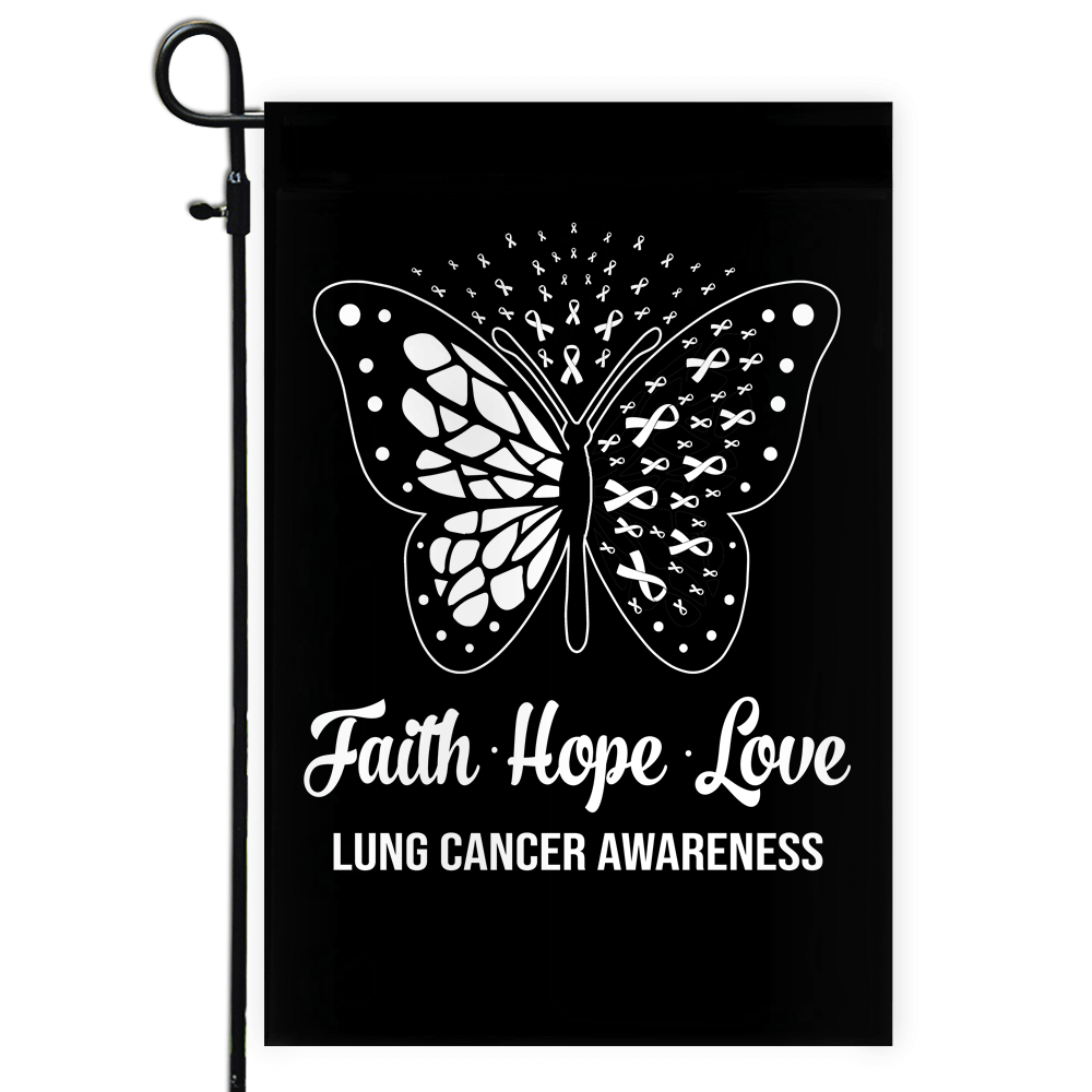 Faith Hope Love Butterfly Lung Cancer Awareness Flag White Ribbon Flag | Teecentury.com