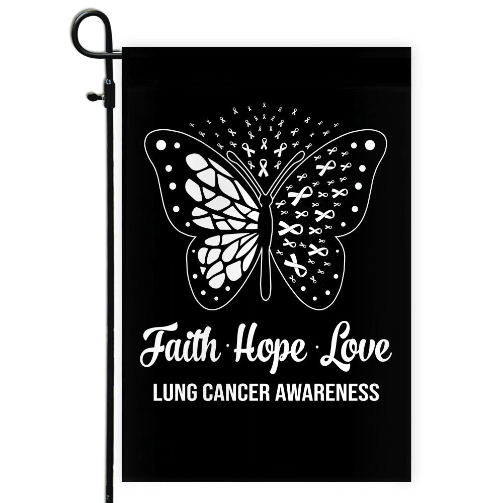Faith Hope Love Butterfly Lung Cancer Awareness Flag White Ribbon Flag | Teecentury.com