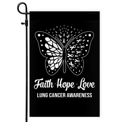 Faith Hope Love Butterfly Lung Cancer Awareness Flag White Ribbon Flag | Teecentury.com