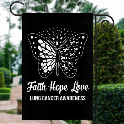 Faith Hope Love Butterfly Lung Cancer Awareness Flag White Ribbon Flag | Teecentury.com